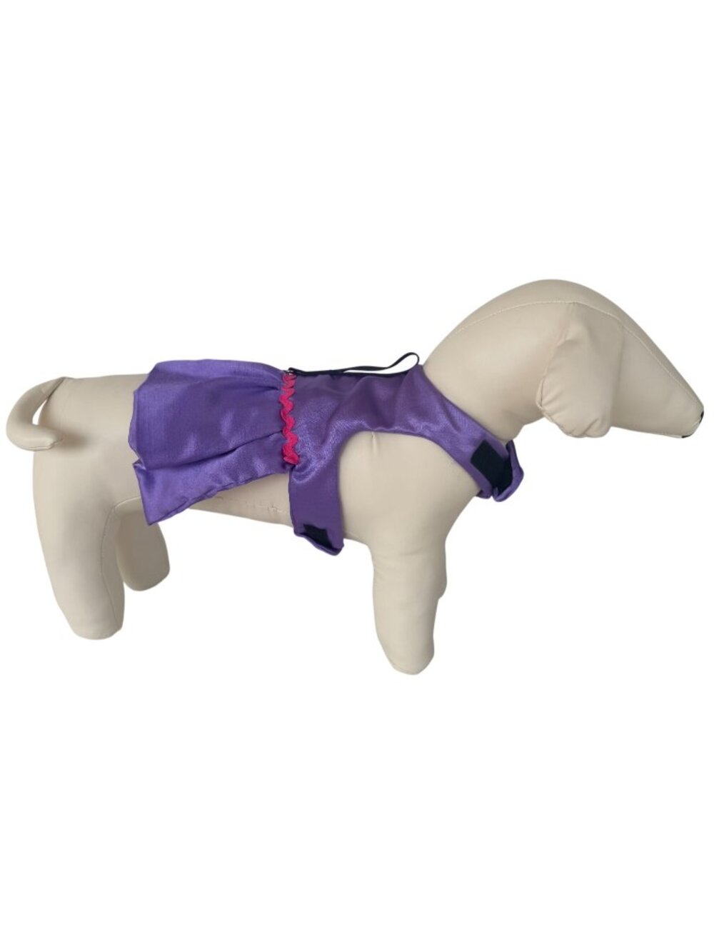 Handmade Small Dog Adjustable Dress Outfit w Harness Purple Satin Ruffle Trim